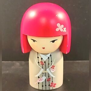 Kimmi Doll Kimmidoll Etsumi Delight Collection Wood Kokeshi 4" Pink Grey Birds